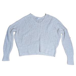 White chunky knit oversized cropped henley sweater